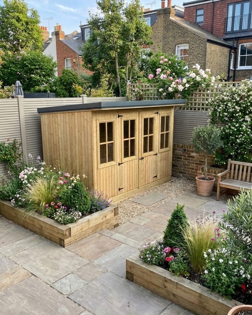 10ft x 8ft Abwood Summerhouse in vertical TG&V cladding with Georgian style double doors and windows