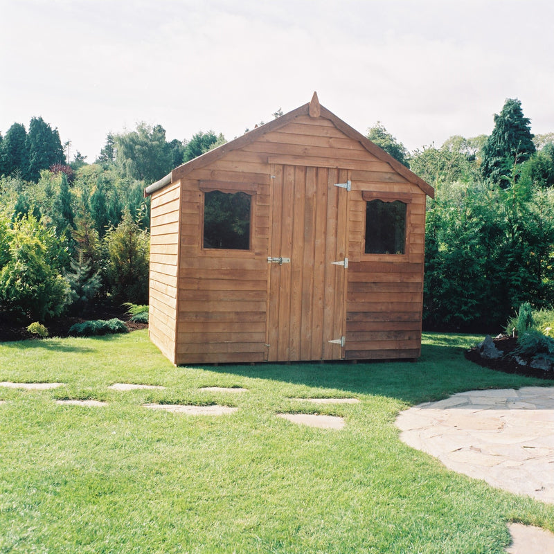 6ft x 8ft Timore Garden Shed in Rustic PT pressure treated timber, 8ft wide at the front