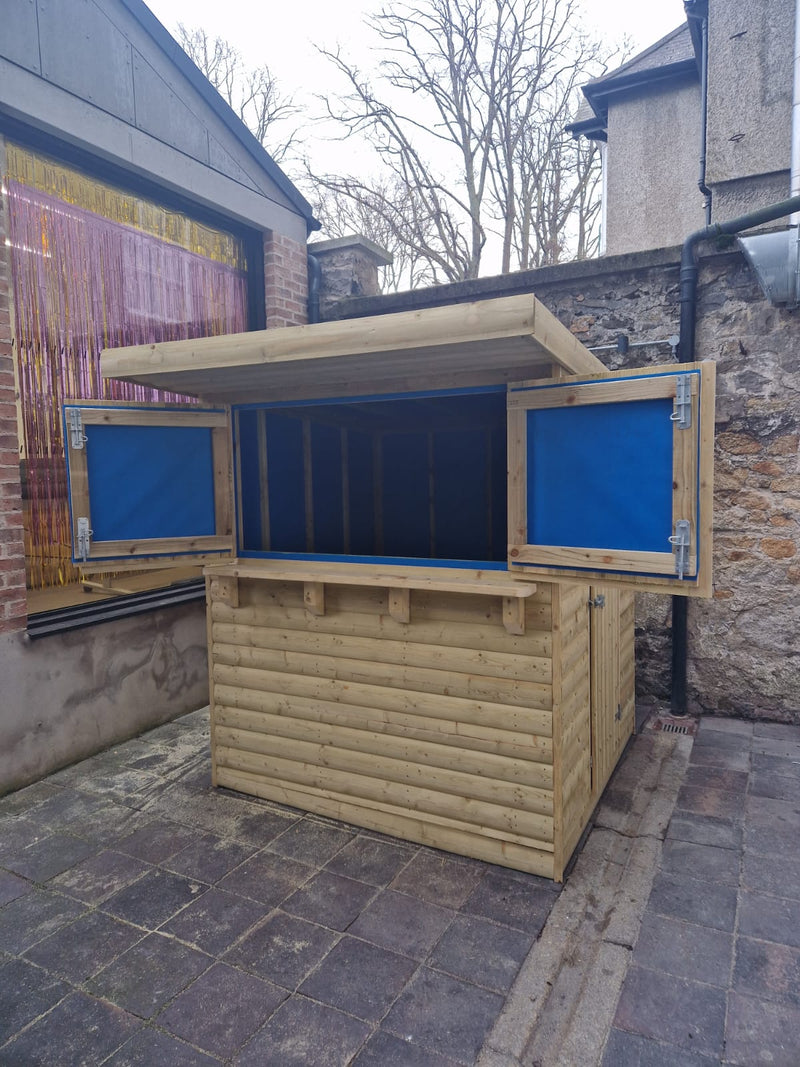 1.8m x 1.8m Garden Bar in Barrelboard with serving counter, front view
