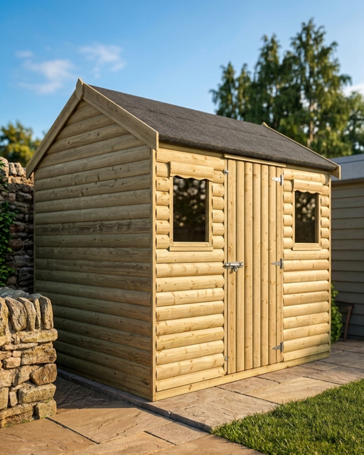 Cottage Style Garden Shed in Barrelboard with a window on each side of the door