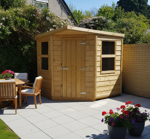 Corner Garden Shed built to fit neatly into the corner of a garden
