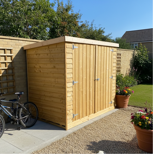 7ft x 4ft Bicycle Shed with double doors and pent roof, timber bike storage