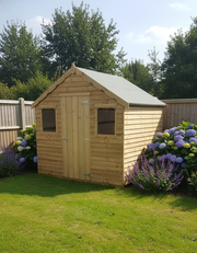 Timore Garden Shed, timber apex shed with two windows in a sunny garden