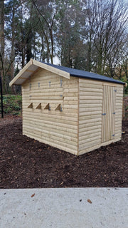 Kiosk Shed with serving hatch closed, apex roof and side door