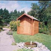 Lodge Garden Shed with veranda in Rustic finish