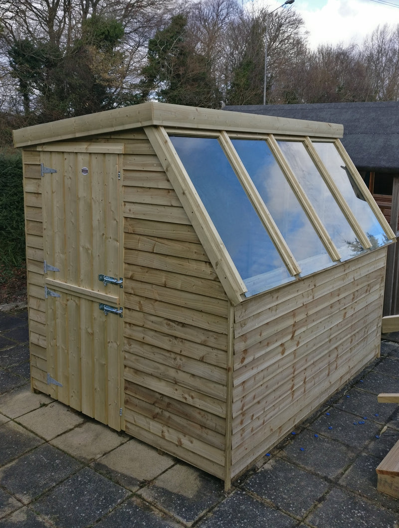 8ft x 6ft Potting Shed in Rustic PT pressure treated timber with sloped glazing